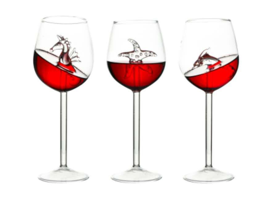 Sea Horse Starfish Dolphin Red Wine Glass Cup
