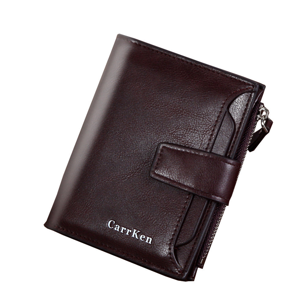 Men&#39;s Wallet Short Button Wallet Large Capacity