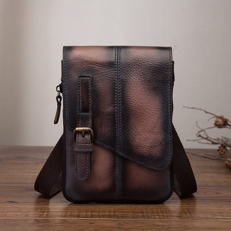 Head layer tree cream leather man&#39;s 8 inch single shoulder straddle chest bag waist bag