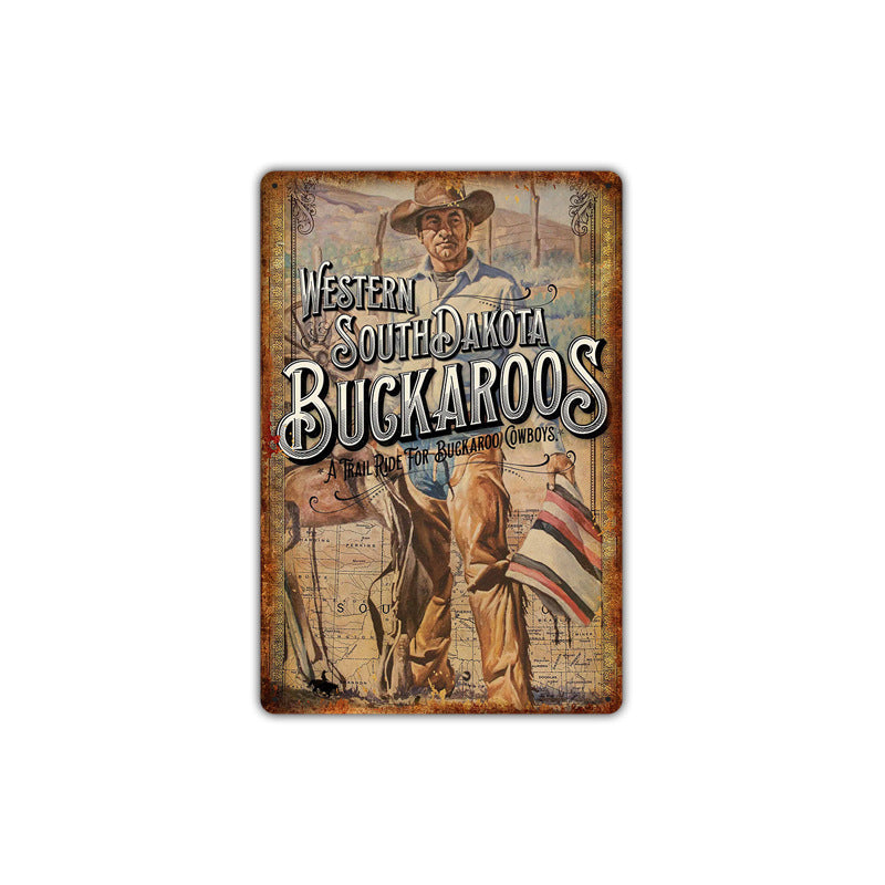 Western cowboy vintage tin painting