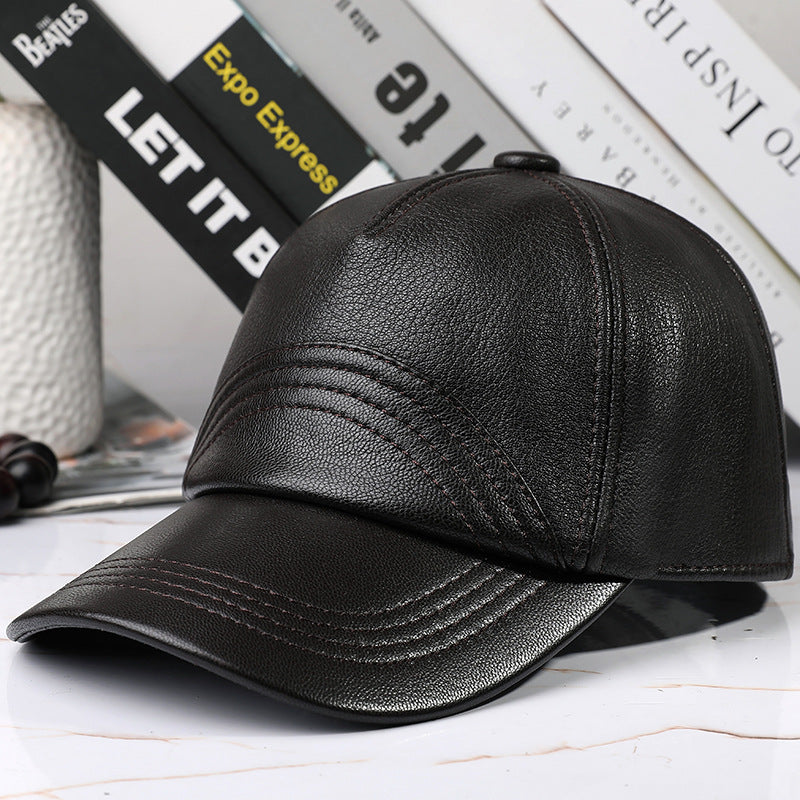 Leather Hat Autumn And Winter Men&#39;s Sheepskin Outdoor Sun-proof Leather Baseball Cap