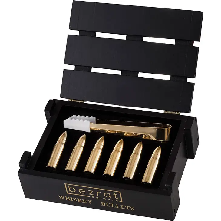 Set of 6 Gold Chilling Stones, and Ice Tong in Gift Box