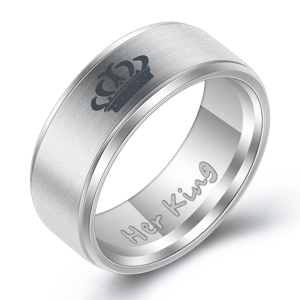Her King His Queen Titanium Steel Couple Ring Stainless Steel