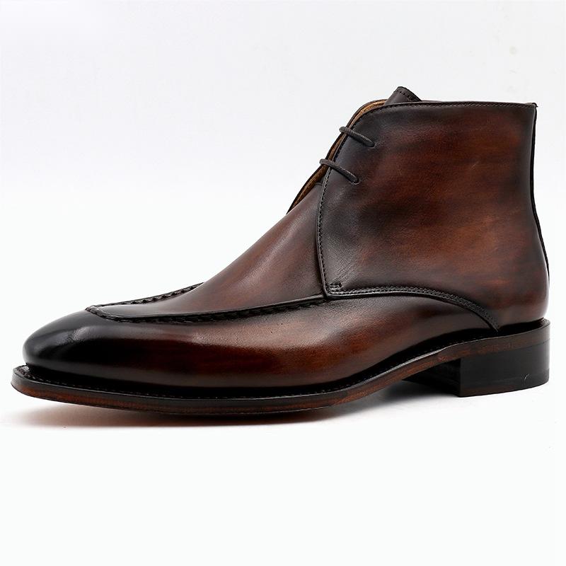 Handmade Men&#39;s Leather Boots With Cowhide Soles