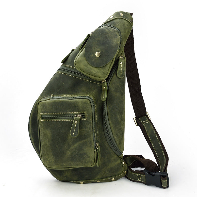 Chest Bag Men&#39;s Diagonal Bag Leather Casual Outdoor Travel Bag Shoulder Bag