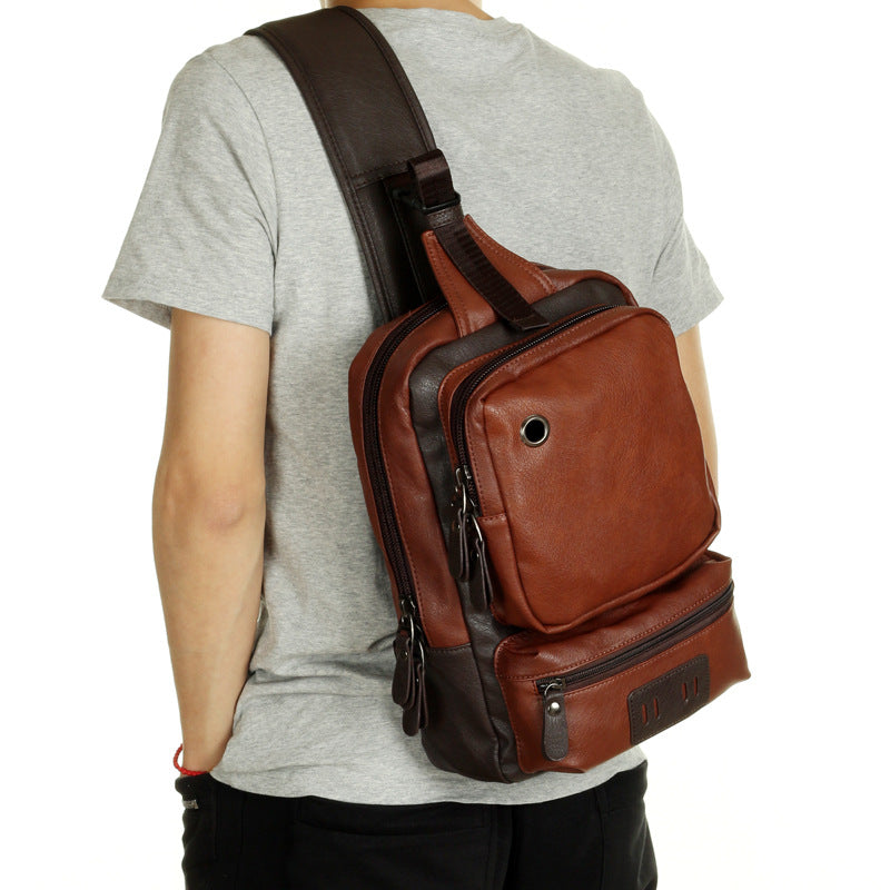 A Mo Tis Leather Backpack Bag trend of Korean men&#39;s casual outdoor sport for men chest Bag Satchel