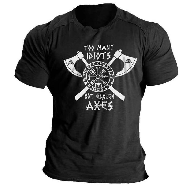 European And American Viking Double Axe Digital Printing Casual Round Neck Short Sleeves
