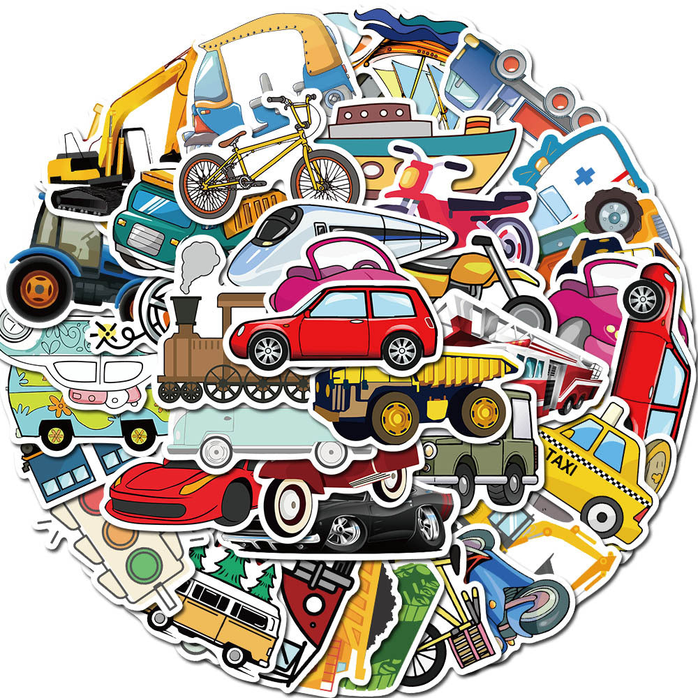 40 Cartoon Car Excavator And Other Vehicles Graffiti Stickers Luggage Laptop Waterproof Stickers