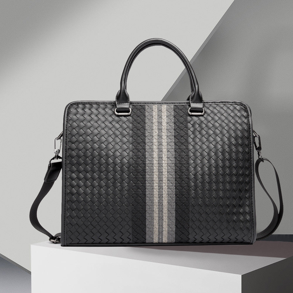 Stitching Woven Business Casual Briefcase Men&#39;s Shoulder Crossbody Computer Bag