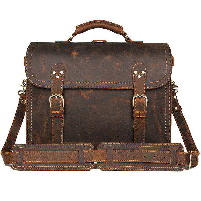 Genuine Leather Men&#39;s Bag Crazy Horse Leather Retro Men&#39;s One-shoulder Messenger Bag