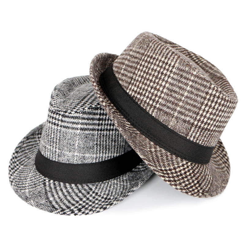 Autumn And Winter New Woolen Cloth Men&#39;s Top Hat Men&#39;s British Retro Fashion Plaid Fedora Hat