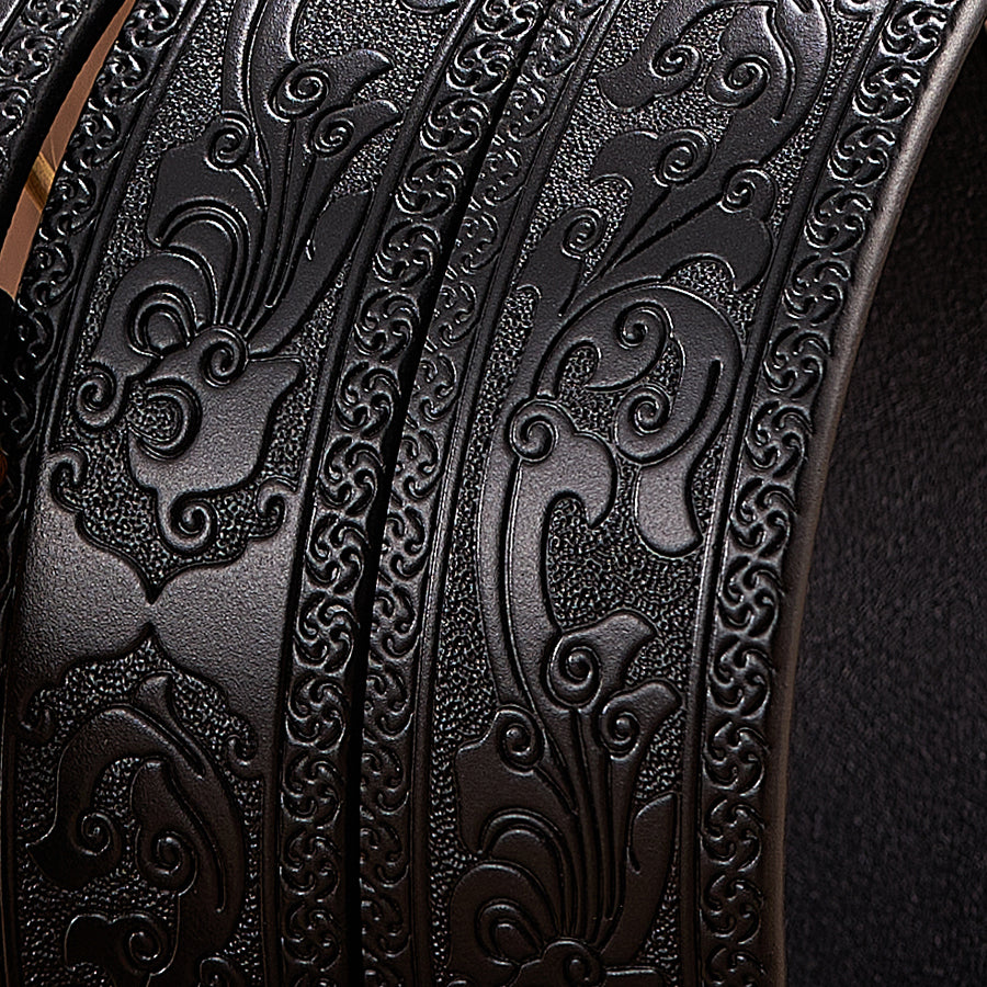Men&#39;s Dragon Automatic Buckle Two-layer Cow Leather Embossed Belt