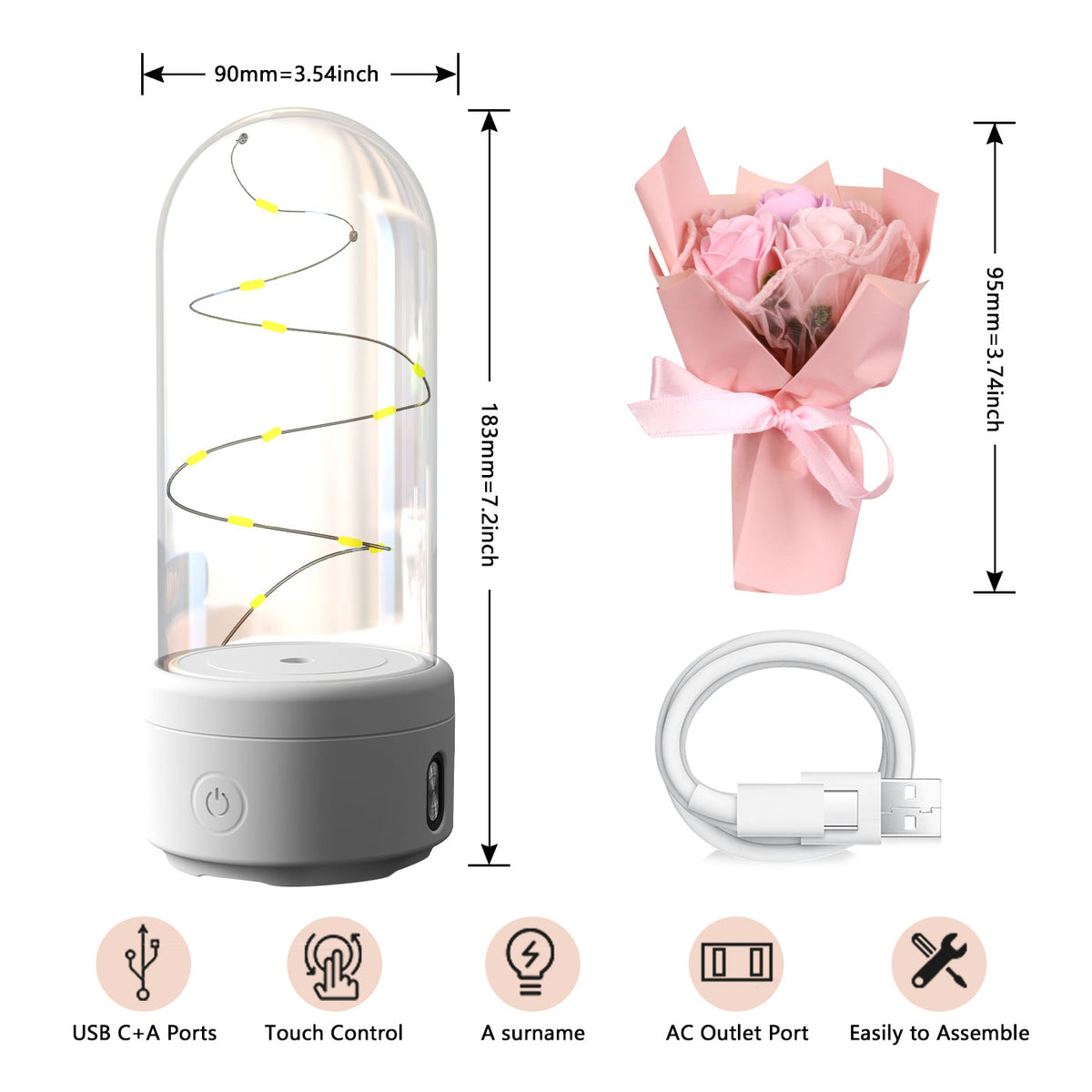 Creative 2 In 1 Bouquet LED Light And Bluetooth Speaker Mother&#39;s Day Gift Rose Luminous Night Light Ornament In Glass Cover