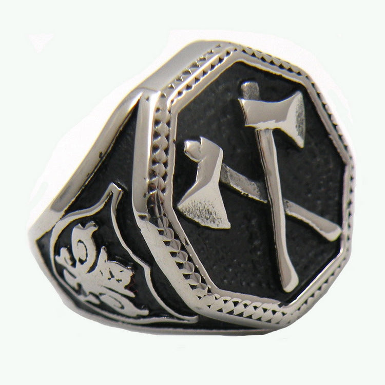 Viking Warrior Double Axe Cross Stainless Steel Ring