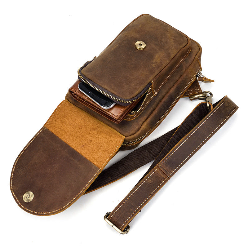 Men&#39;s Leather Chest Sports Shoulder Messenger Bag