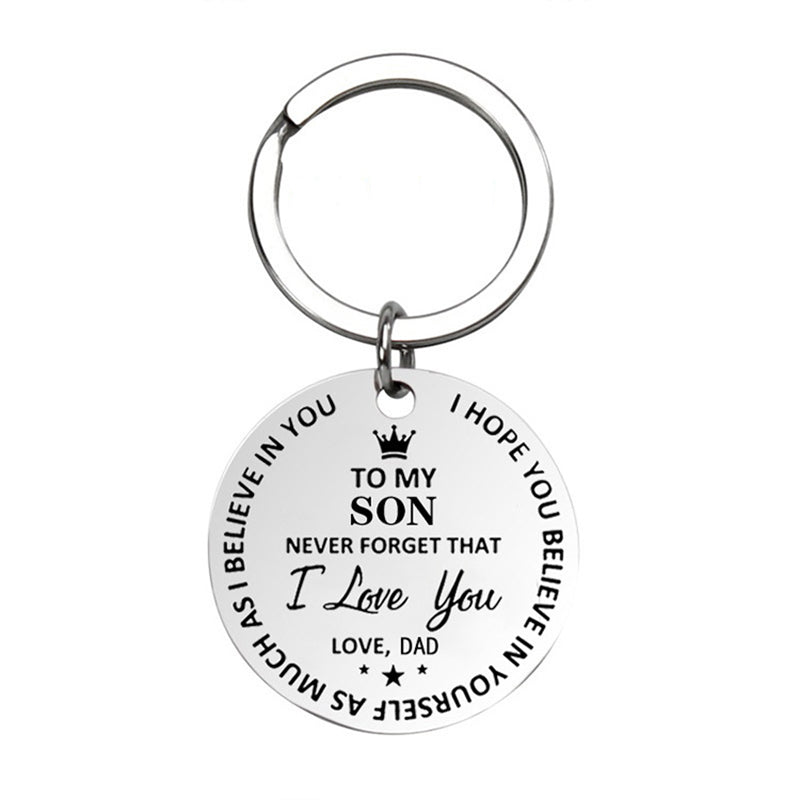 Engraved To My Daughter Son Love Mom Dad Round Stainless Steel Pendant Keychain