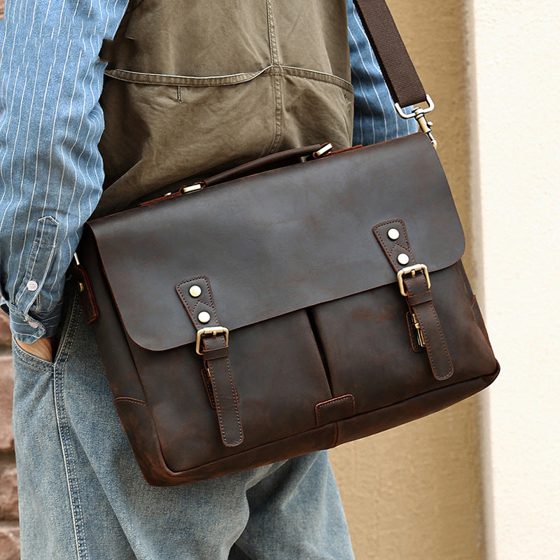 Genuine Leather Men&#39;s Messenger Crossbody Bag