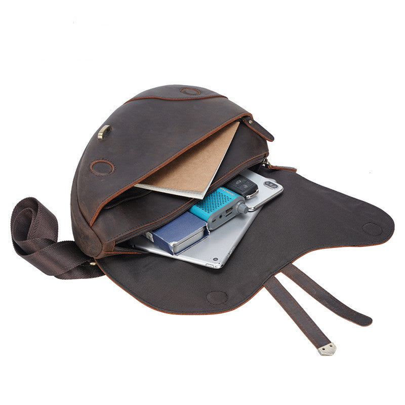 Retro Men&#39;s Chest Bag, Saddle Bag, Leather Shoulder Bag, Outdoor Sports Diagonal Bag