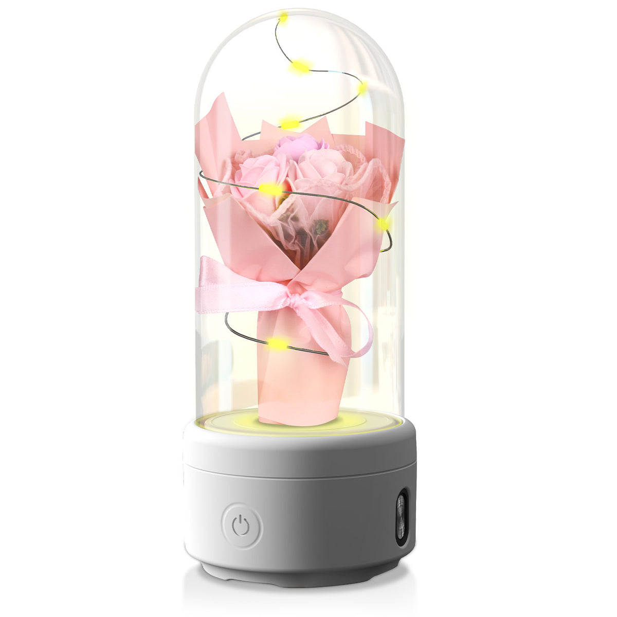 Creative 2 In 1 Bouquet LED Light And Bluetooth Speaker Mother&#39;s Day Gift Rose Luminous Night Light Ornament In Glass Cover