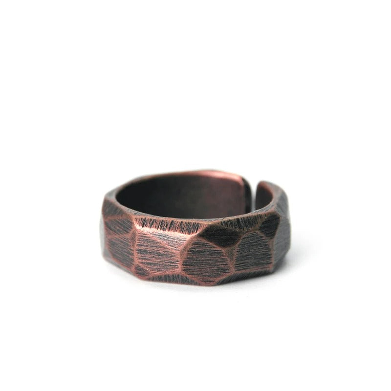 Vintage Handcarved Solid Copper Ring Set