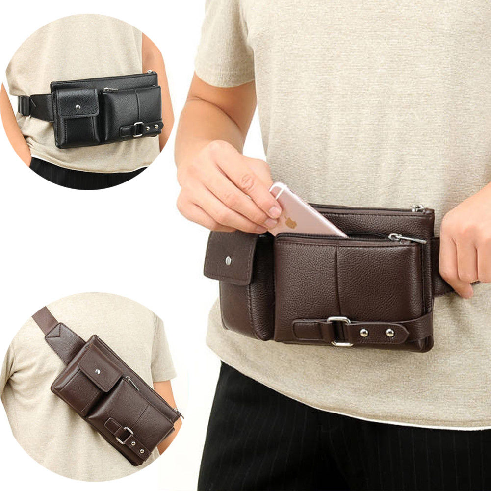 Men&#39;s Belt Bag Classic Solid Color PU Leather Waist Bag Outdoor Leisure Travel Fanny Pack Purse