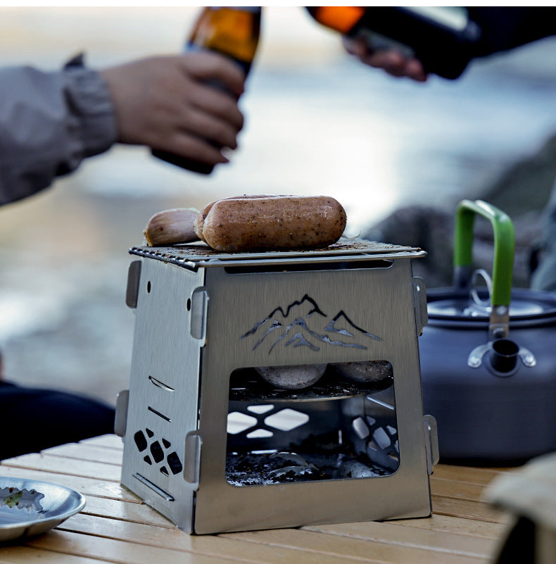 Outdoor Square Card Firewood Stove Mini Stainless Steel