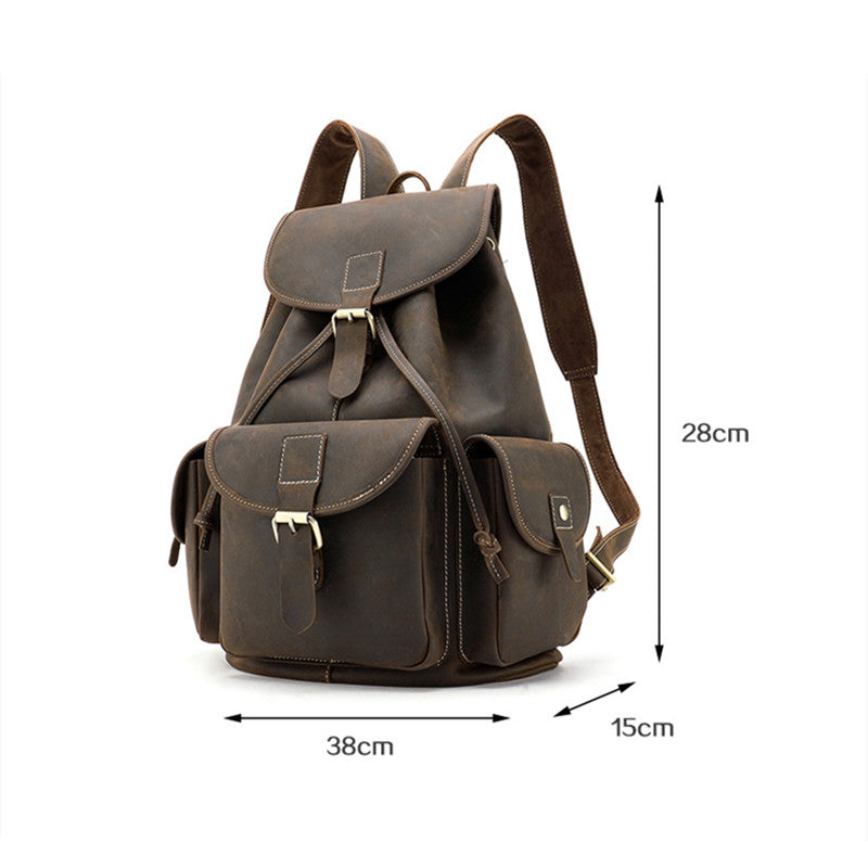 Men&#39;s Large-Capacity Water-Repellent Head Layer Leather Backpack