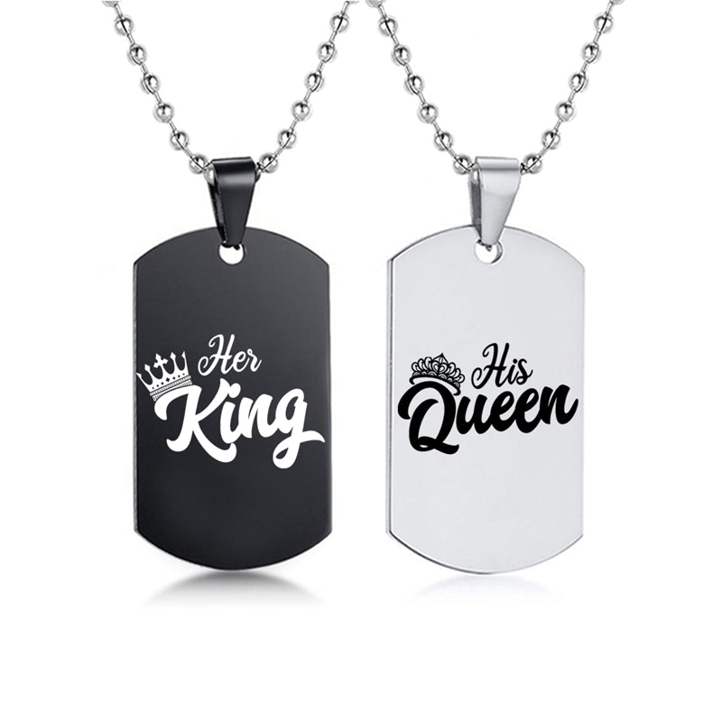Her King His Queen Stainless Steel Dog Tags Couple Necklace
