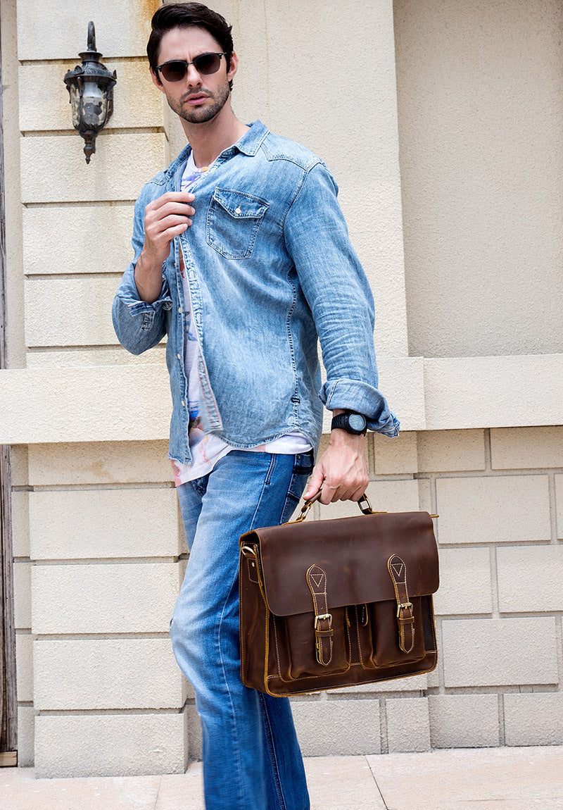 Men&#39;s Fashion Personality Leather Retro Portable Briefcase