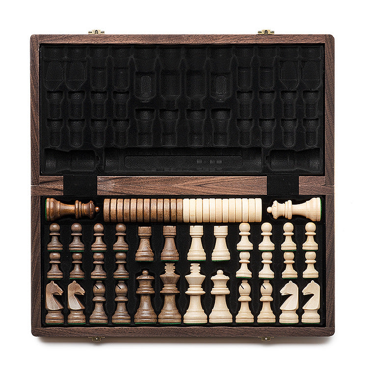 High-Quality Walnut Chess And Checkers Children&#39;s Solid Wood Folding Chess Box