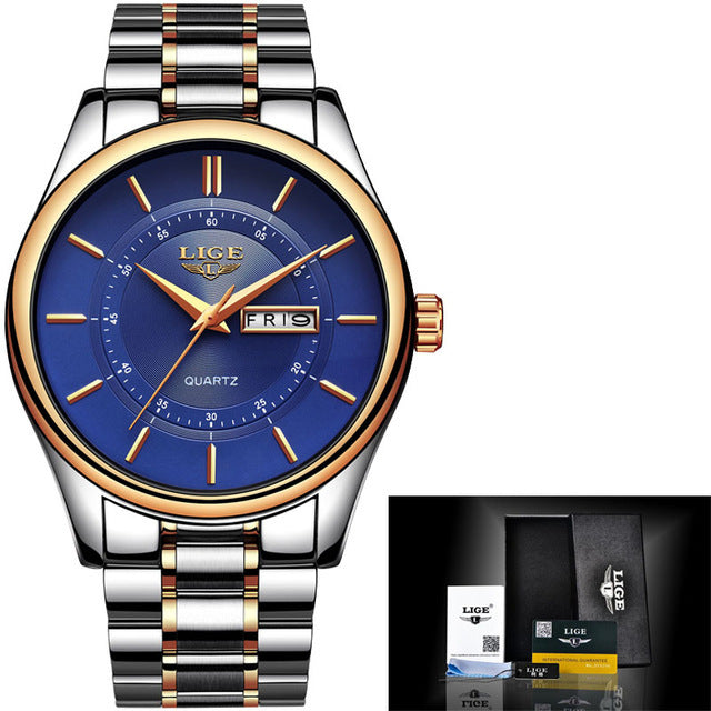 Fashion trend business waterproof steel belt watch men&#39;s multi-function luminous