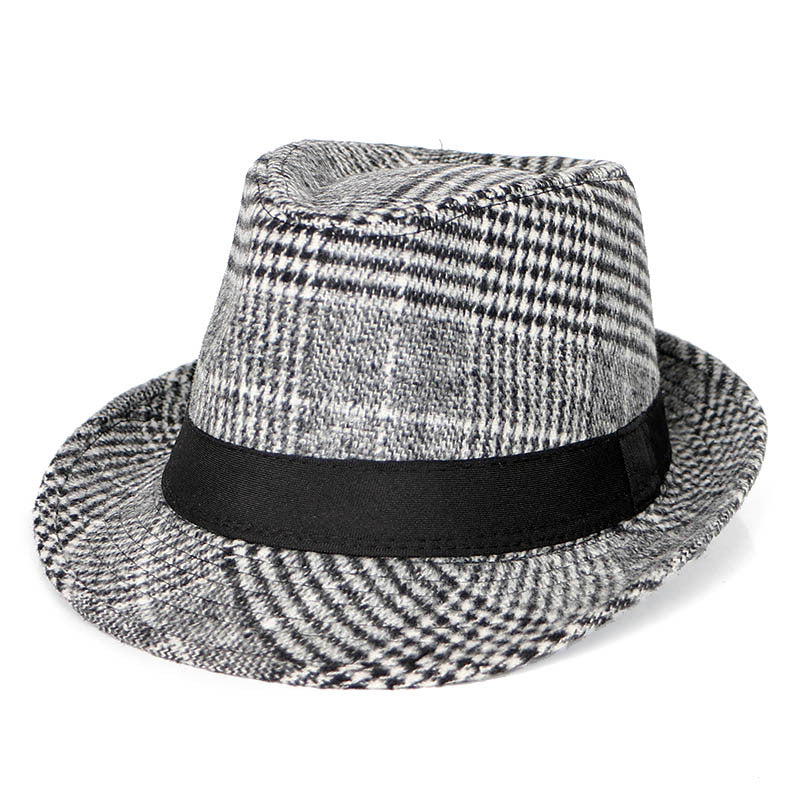 Autumn And Winter New Woolen Cloth Men&#39;s Top Hat Men&#39;s British Retro Fashion Plaid Fedora Hat