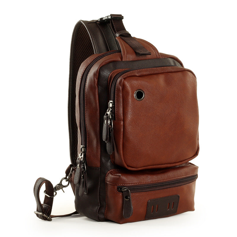 A Mo Tis Leather Backpack Bag trend of Korean men&#39;s casual outdoor sport for men chest Bag Satchel