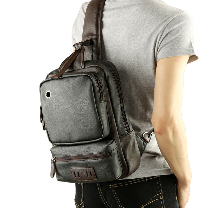 A Mo Tis Leather Backpack Bag trend of Korean men&#39;s casual outdoor sport for men chest Bag Satchel