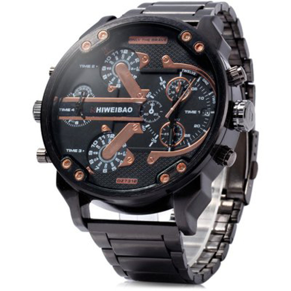 Men&#39;s Dual Time Zone Steel Band Waterproof Watch