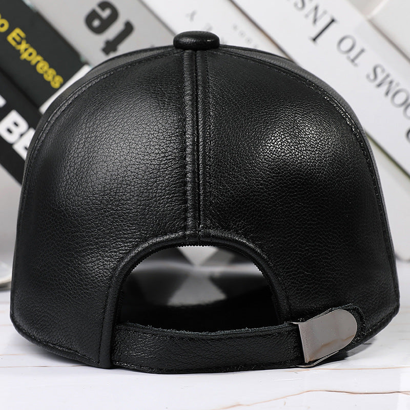 Leather Hat Autumn And Winter Men&#39;s Sheepskin Outdoor Sun-proof Leather Baseball Cap
