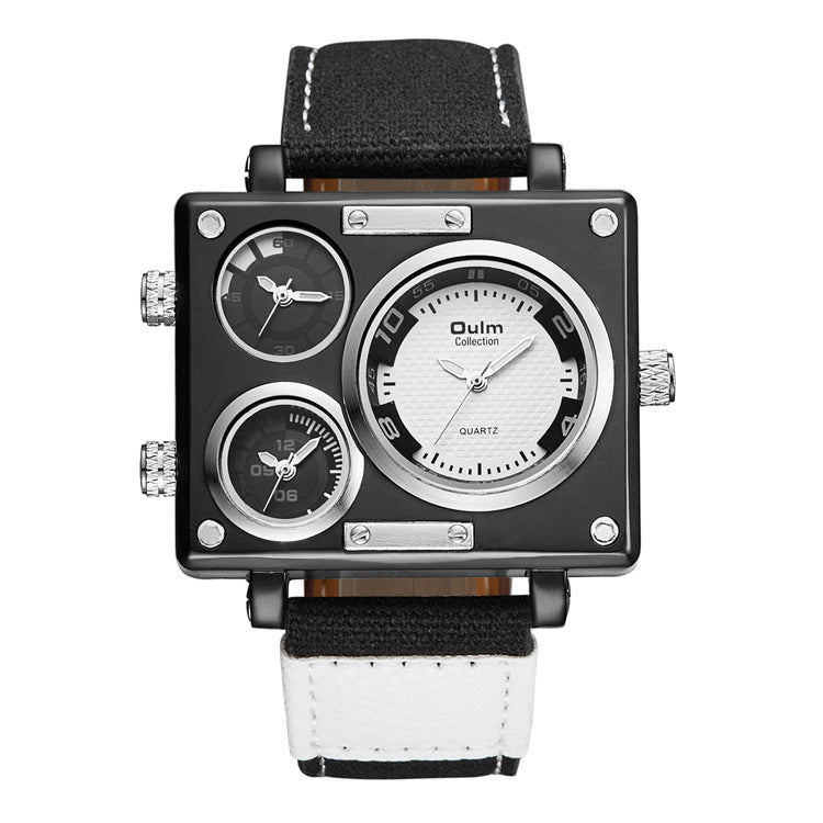 Men&#39;s Multi Time Zone Canvas Square Dial Plate Watch