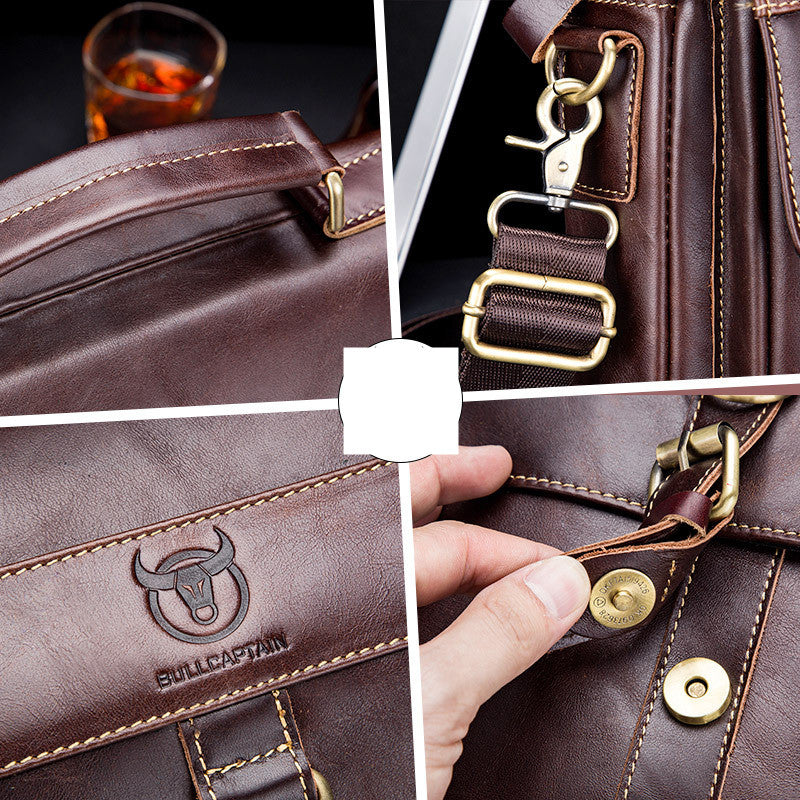 First Layer Cowhide Men&#39;s Casual One Shoulder Messenger Bag