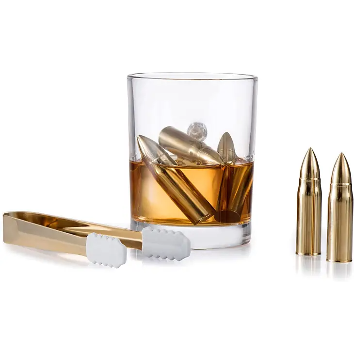 Set of 6 Gold Chilling Stones, and Ice Tong in Gift Box