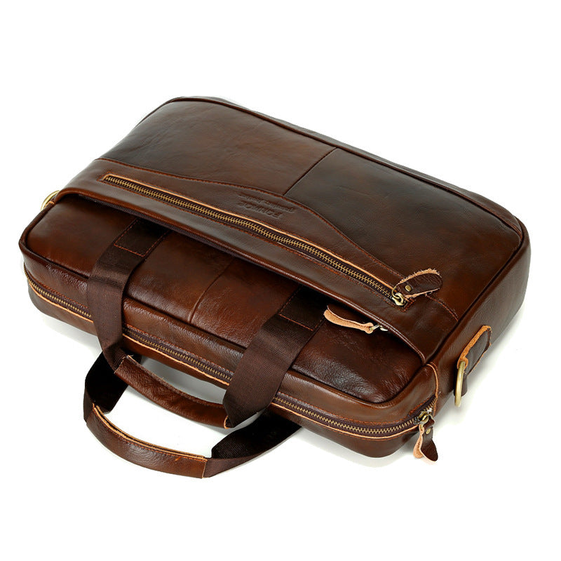 Cowhide men&#39;s horizontal business bag