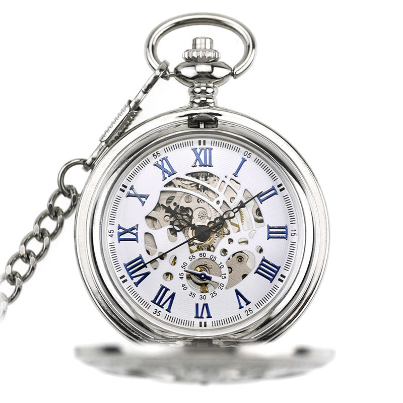 Gear Wheel Double Display Clamshell Mechanical Pocket Watch