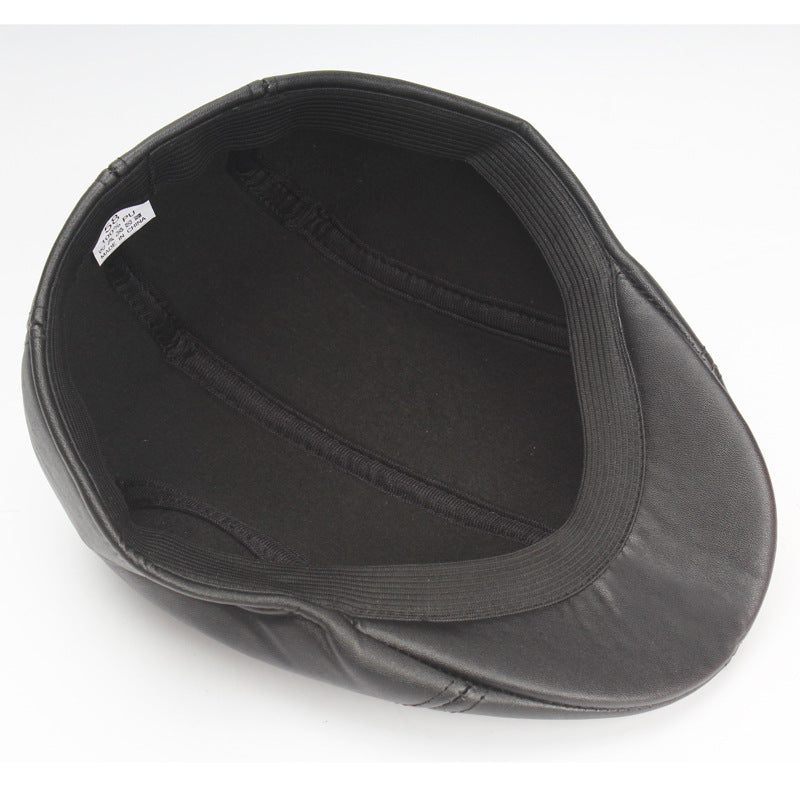 Vintage Pu Leather Solid Beret Cap
