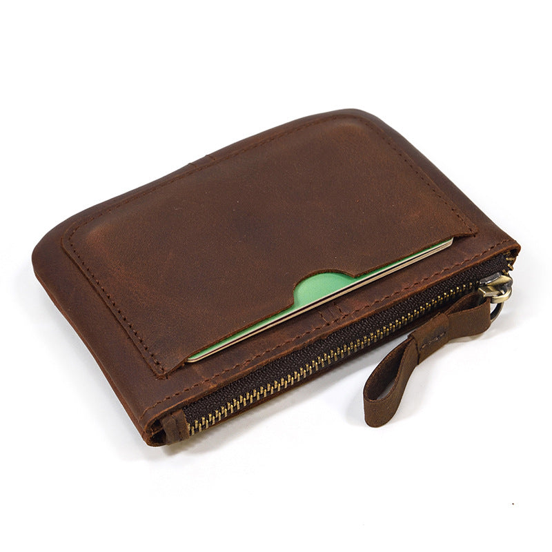 Cowhide zipper coin purse