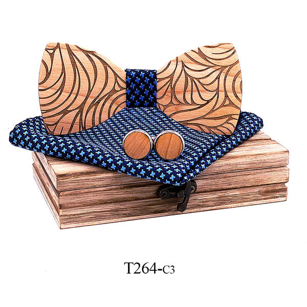 Solid Wood Wooden Suit Broken Flower Pattern Bow Tie