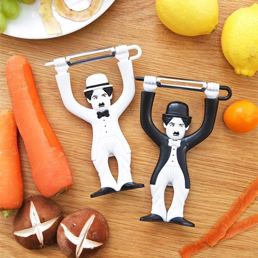 Handheld Fruit Vegetable Peeler Creative Plastic Character Standing Stainless Steel Slicer