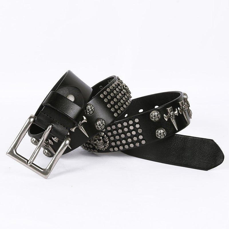 Punk Style Leather Men&#39;s DJ Belt With Skull Head All-Match Belt