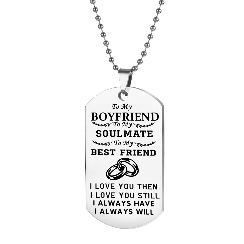 Love Necklace Keychain TO MY HUSBAND WIFE To My Soulmate Best Friend Silver Tag Pendant Necklace Key Chains For Couples