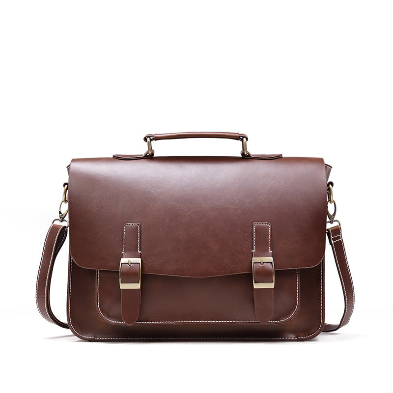 New Business Crazy Horse PU Briefcase Men&#39;s Horizontal Retro