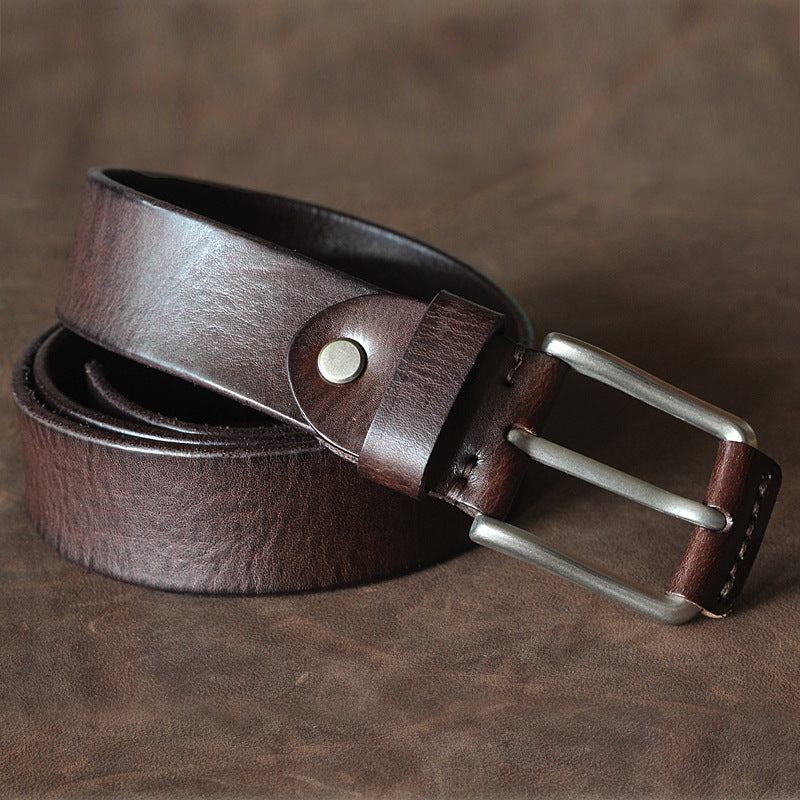 First Layer Cowhide Handmade Belt Men&#39;s Pin Buckle Belt