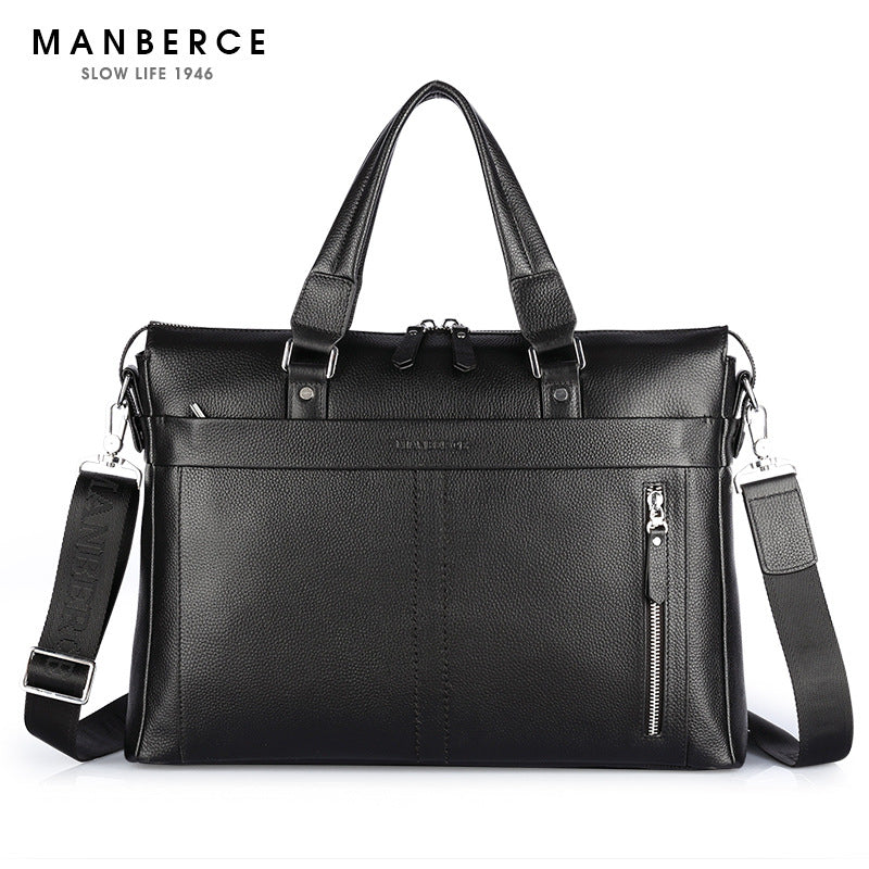 Manbers brand real leather business and leisure handbag official document of Baotou layer men&#39;s single shoulder large capacity package